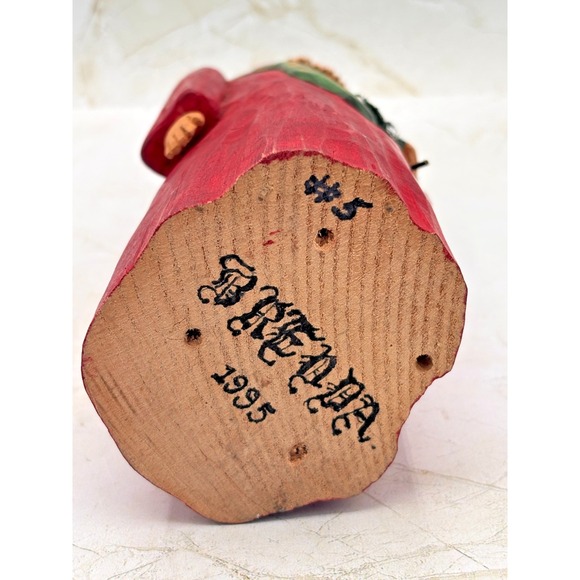 Hand Carved Wood Santa Figure Brenda Yeager Moore '95 Folk Art Christmas Carving - Picture 5 of 14